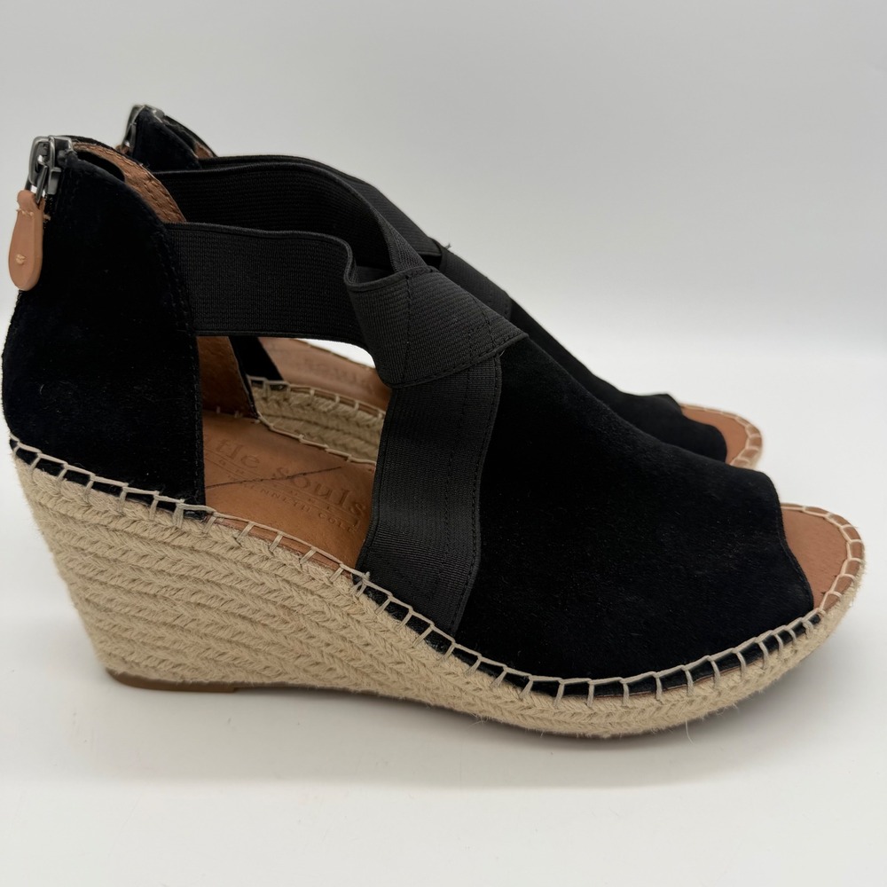 Gentle Souls Kenneth Cole Colleen Cross Elastic Black Suede Wedge Sandals 8M - Picture 8 of 8